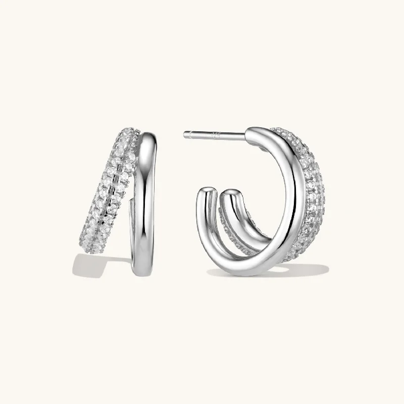 women pearl stud earrings -Duo Layered Hoops Silver