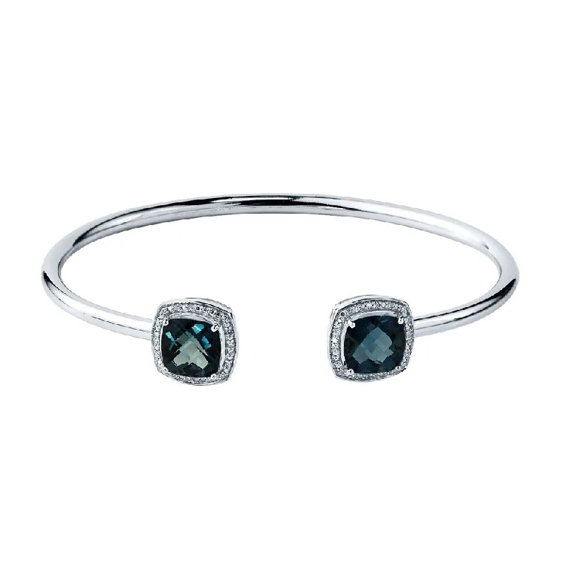 Auriya 5ct Cushion-Cut London Blue Topaz Gold over Silver Bangle Bracelet with Diamond Accents