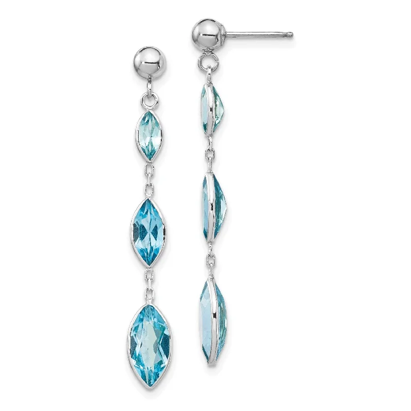 women drop earrings -Marquise Swiss Blue Topaz Drop & Dangle Earrings in 14KT White Gold