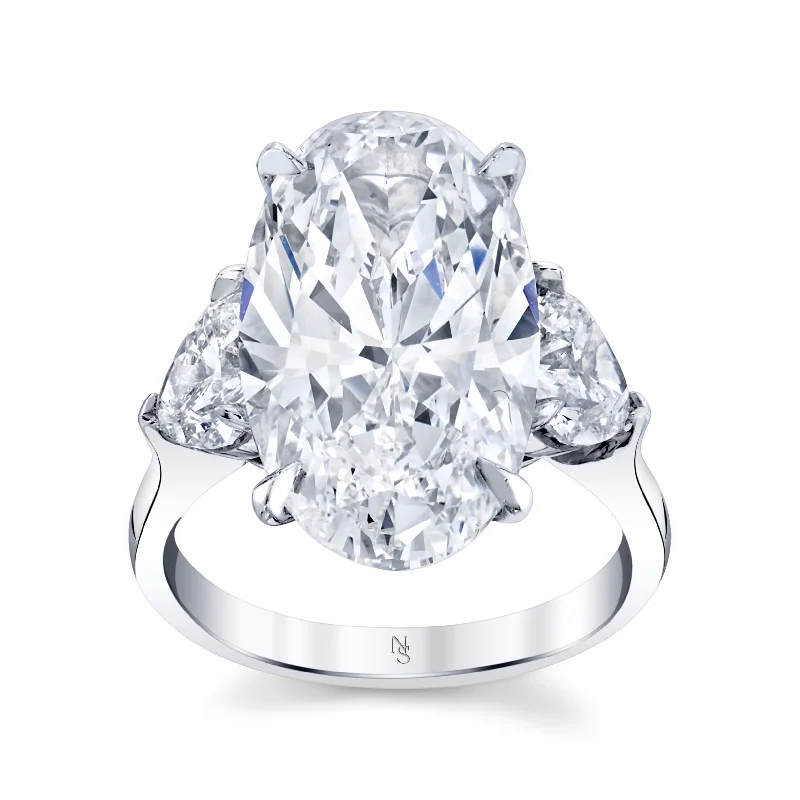 women solitaire engagement rings -9.60 Carat Oval-Cut Diamond Ring with Heart Shape Sidestones