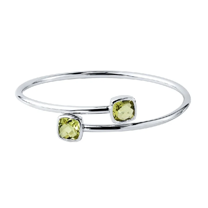 Auriya 3 1/2ct Cushion-cut Lemon Green Quartz Bypass Bangle Bracelet Gold over Silver