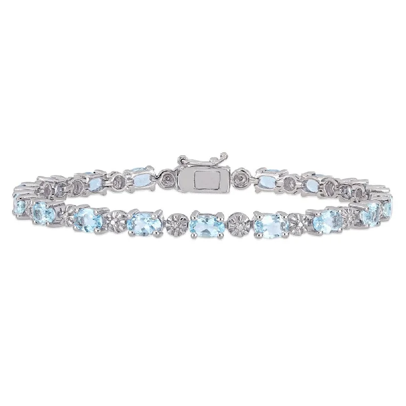 Miadora Sterling Silver Aquamarine and Diamond Accent Tennis Bracelet