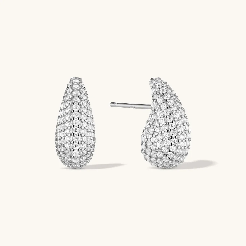 women wedding earrings -Pave Dome Earrings in Silver