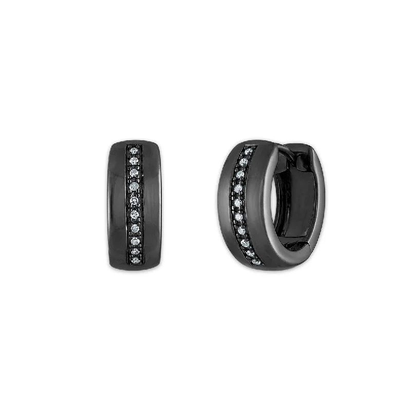 women fashion-forward earrings -1/16 CTW Diamond Huggie Earrings in Black Ruthenium Plated Sterling Silver