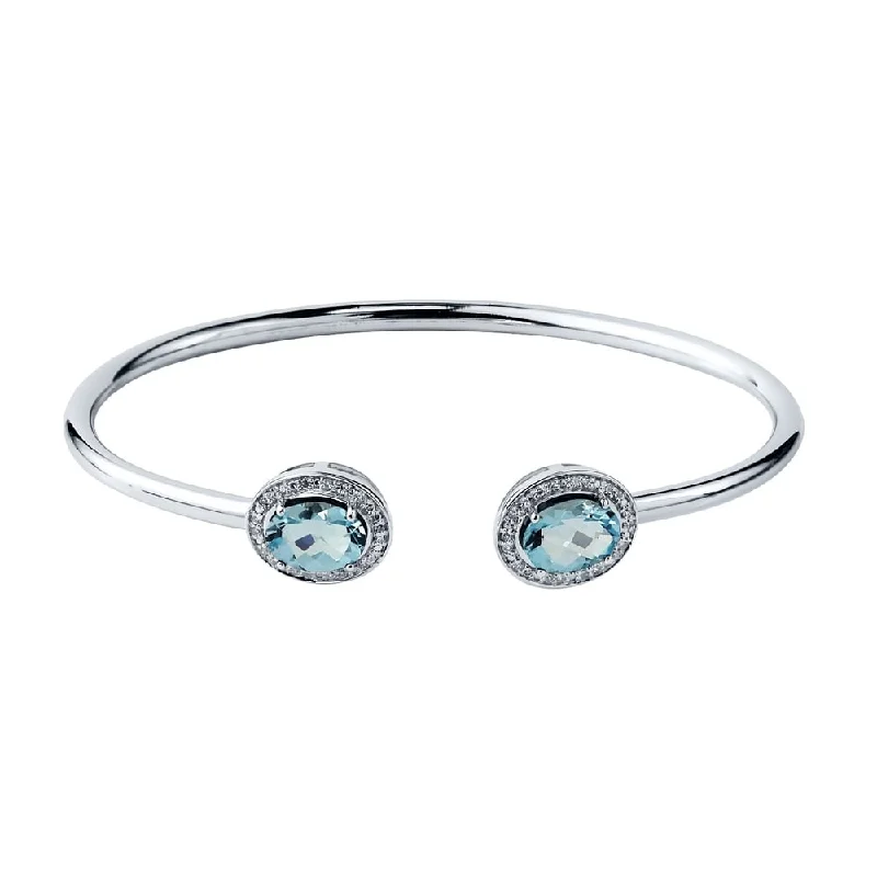 Auriya 3ct Oval Sky Blue Topaz Gold over Silver Bangle Bracelet with Diamond Accents