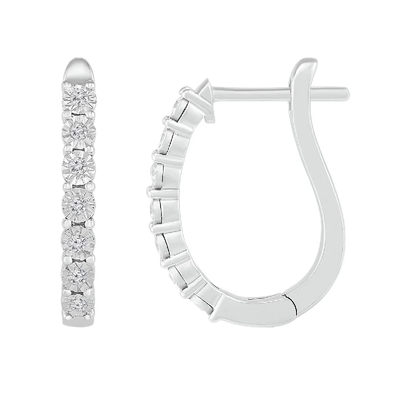 women luxury pearl earrings -1/10 CTW Diamond Hoop 19.5MM Earrings in Sterling Silver