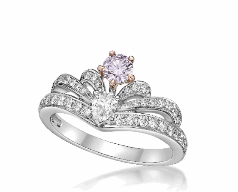 women stacked engagement rings -CROWN 1 Carat Pear Shaped Fancy Pink Diamond Engagement Ring GIA Certified by Mike Nekta NYC