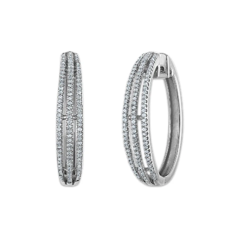 women anniversary earrings -1/2 CTW Diamond Hoop Earrings in Rhodium Plated Sterling Silver