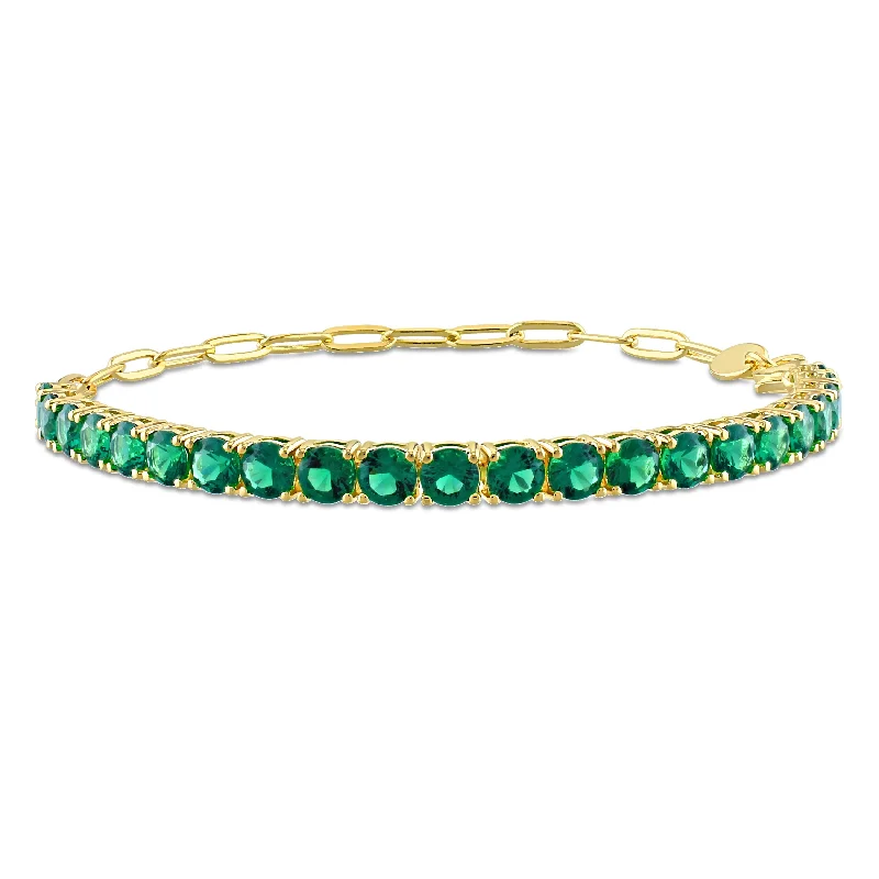 Miadora Green Cubic Zirconia Tennis Bracelet in Yellow Plated Sterling Silver