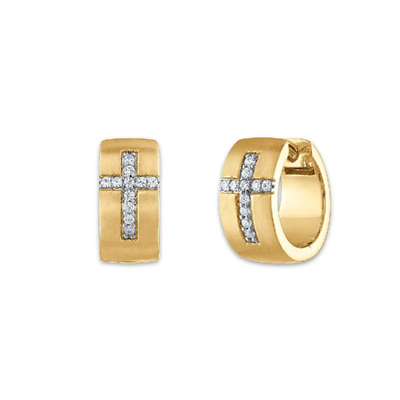 women bridal earrings -EcoLove 1/5 CTW Lab Grown Diamond Huggie Cross Earrings in Yellow Gold Plated Sterling Silver