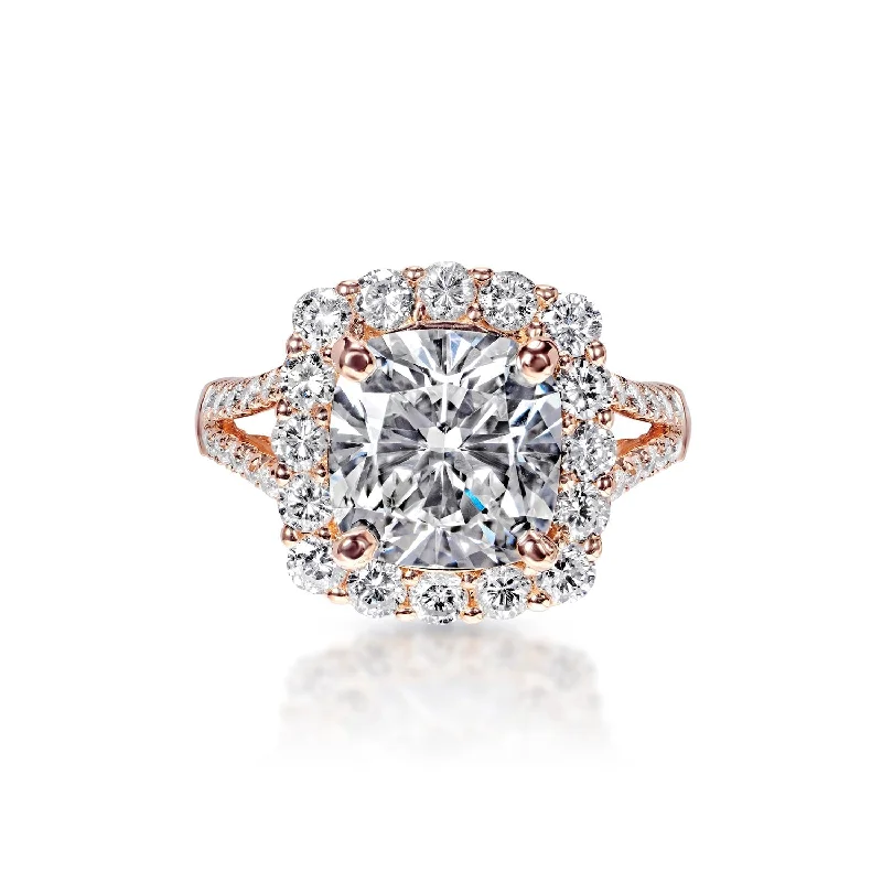 women unique engagement rings -Lassie 4 Carat G VS1 Cushion Cut Lab Grown Diamond Engagement Ring in 14K Rose Gold. IGI Certified