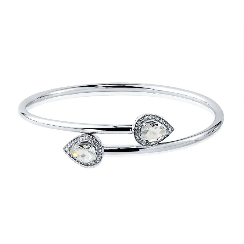 Auriya Gold over Silver 2 1/2ct Auriya Pear-cut White Topaz and Diamond Bypass Bangle Bracelet