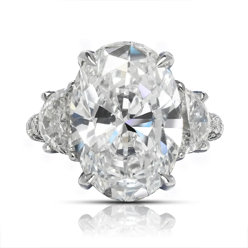 women cushion-cut engagement rings -EVA 13 Carat Oval Cut Diamond Engagement Ring  in Platinum GIA Certified 10 CT F VVS2