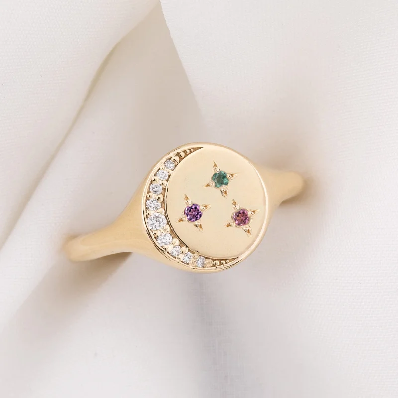 women custom bangles -Crescent Moon Birthstone Star Signet Ring