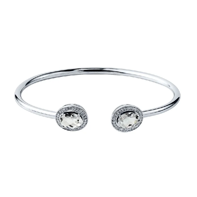 Auriya 2 1/2ct Oval White Topaz Gold over Silver Bangle Bracelet with Diamond Accents