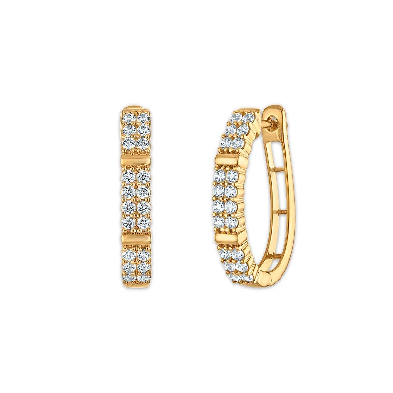 women sterling silver earrings -EcoLove 1 CTW Lab Grown Diamond Double Row Hoop Earrings in 10KT Yellow Gold