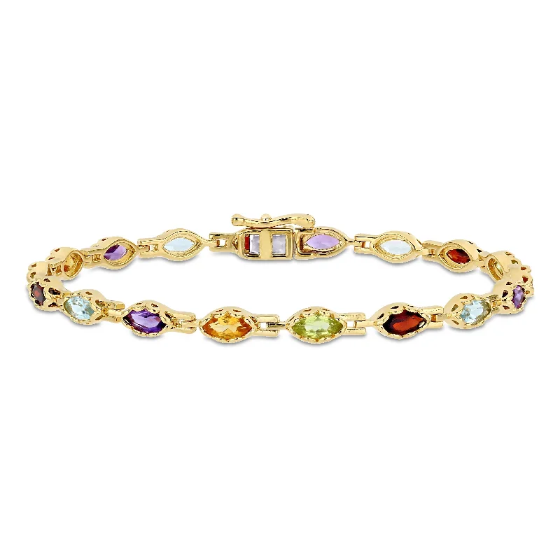 Miadora Yellow Plated Silver Garnet, Blue Topaz, Amethyst, Citrine & Peridot Tennis Bracelet