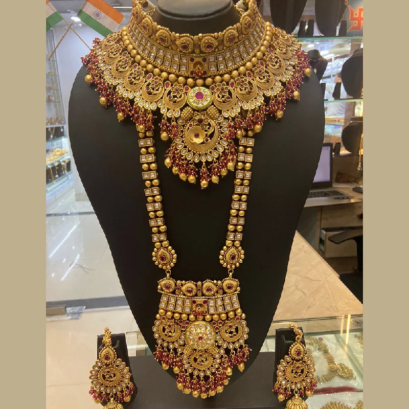 women engagement necklaces -The Jangid Arts Gold Plated Pota Stone Double Necklace Set