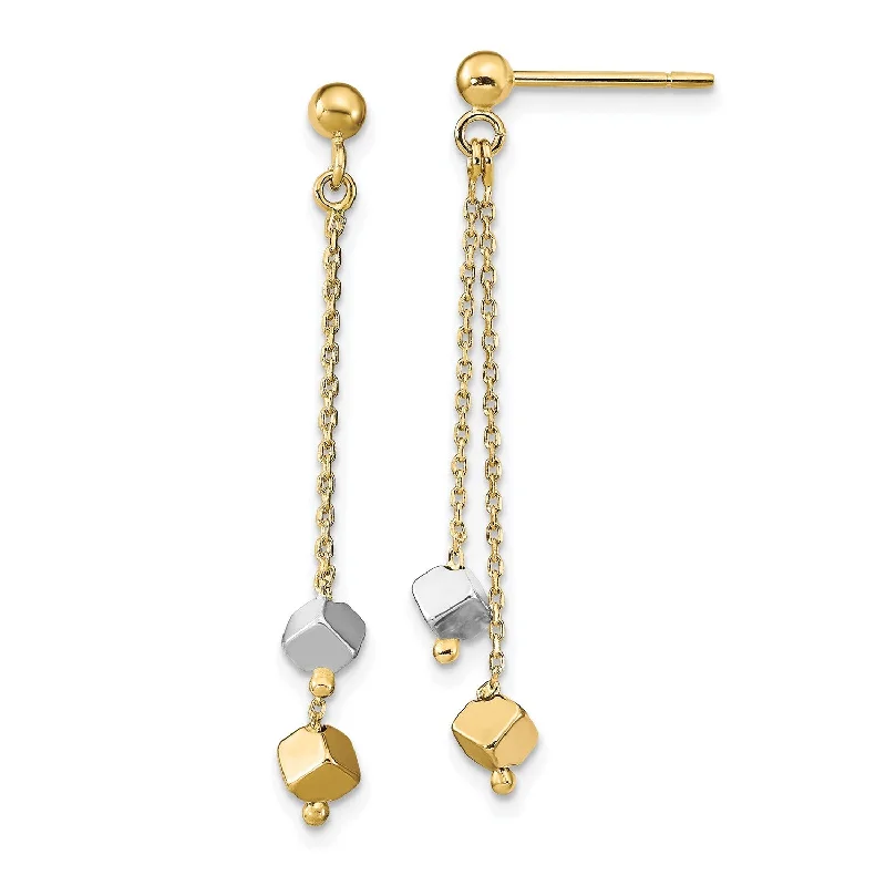 women gold hoop earrings -14KT White and Yellow Gold 36X4MM Drop & Dangle Beaded Earrings