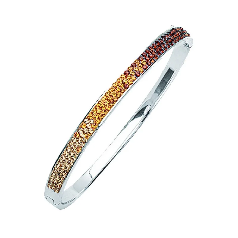 Curata 925 Sterling Silver Rhodium 7" Hombre Brown Crystal Hinged Bangle Bracelet