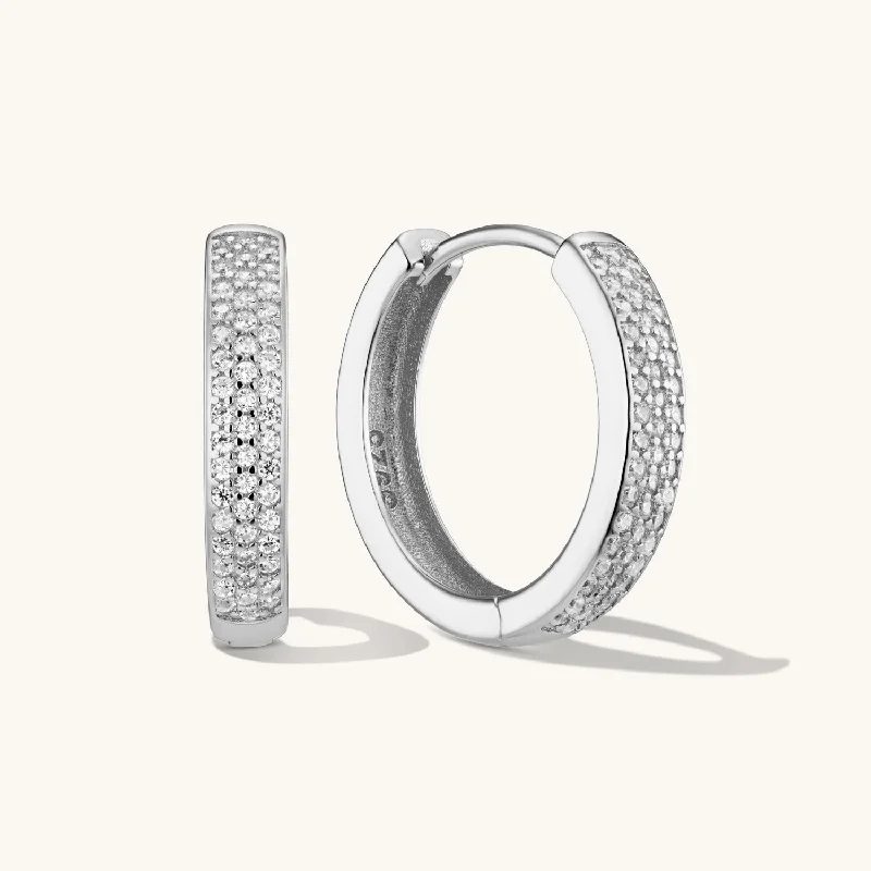 women designer earrings -Medium Bold Pave Hoops in Silver