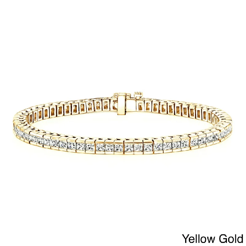 Auriya 14k Gold 3 to 14ct TDW Princess-Cut Channel-Set Diamond Tennis Bracelet