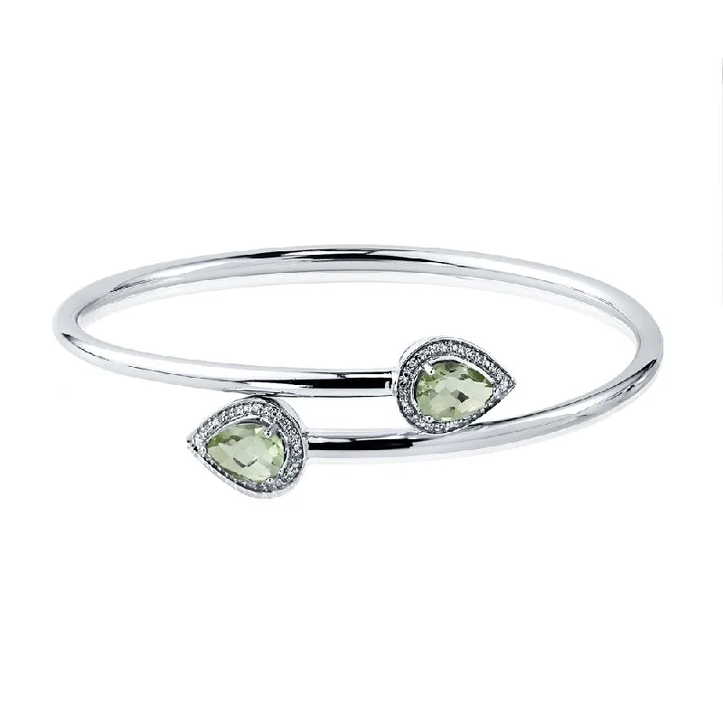 Auriya 1 1/2ct Pear-cut Green Amethyst Gold over Silver Bangle Bracelet with Diamond Accents