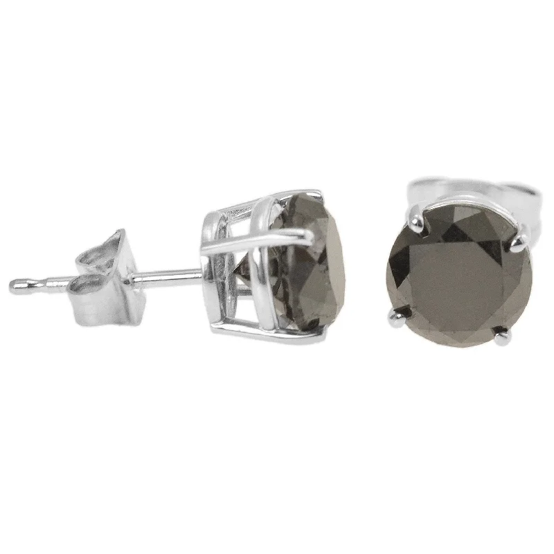 women unique earrings -14K White Gold 5 CTW Rd Black Diamond Stud Earrings