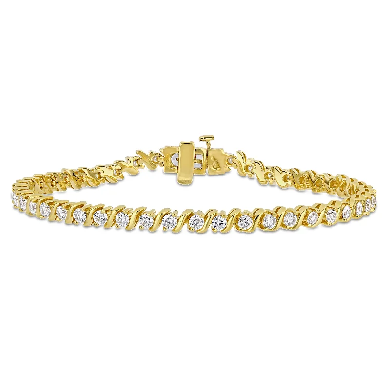 Miadora 2 3/4ct DEW Moissanite S-Link Tennis Bracelet in Yellow Plated Sterling Silver - 7.25 in x 4.1 x 2.9 mm