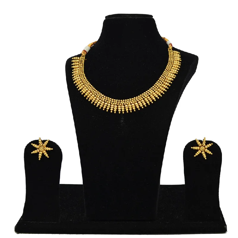 women simple gold necklaces -Saloni Fashion Jewellery Gold Plated Necklace Set