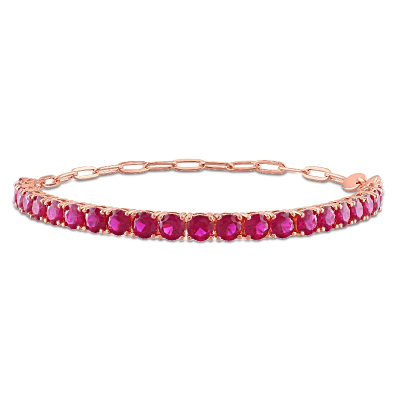 Miadora Red Cubic Zirconia Tennis Bracelet in Rose Plated Sterling Silver