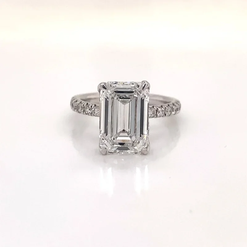 women romantic engagement rings -LEILANI 6 Carat Emerald Cut Lab Grown Diamond Engagement Ring. IGI Certified