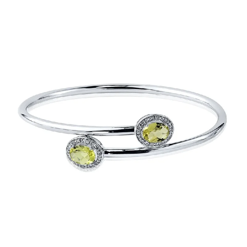 Auriya 2ct Oval Natural Lemon Green Quartz Gold over Silver Bangle Bracelet with Diamond Accents