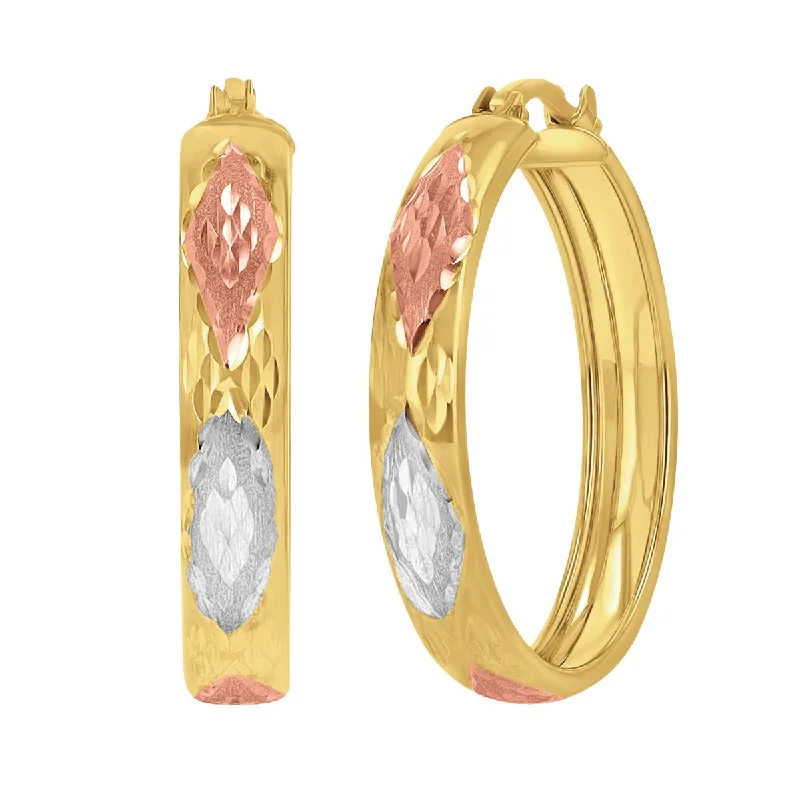 women crystal earrings -14KT Tri-Color Gold 20X4MM Hoop Earrings