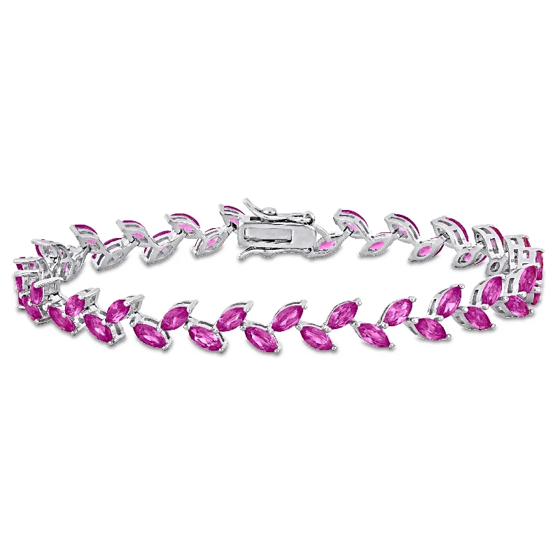 Miadora 12ct TGW Created Pink Sapphire Bracelet in Sterling Silver