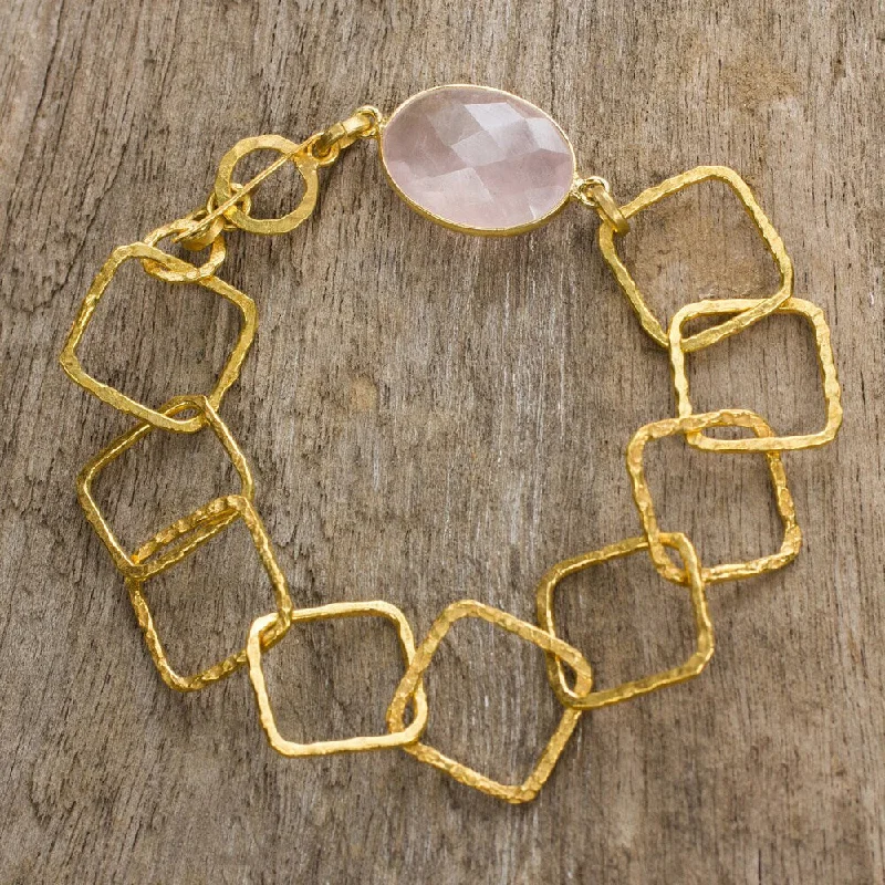 Handmade Goldplated 'Golden Spring' Rose Quartz Link Bracelet (Thailand)