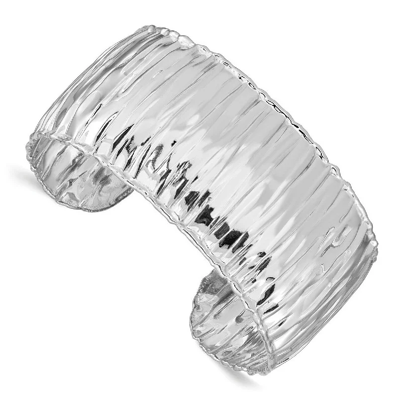 Curata 925 Sterling Silver31.5 Wide Ribbed Adjustable Cuff Bangle Bracelet