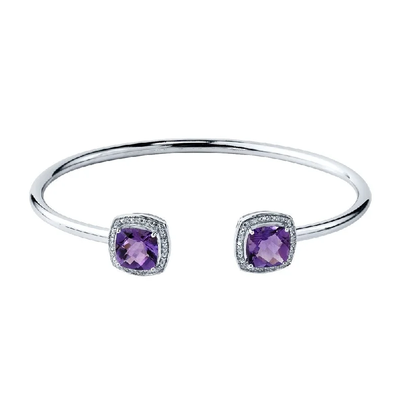 Auriya 4ct Cushion Purple Amethyst Gold over Silver Bangle Bracelet with Diamond Accents