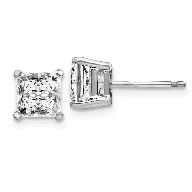 women statement earrings -5MM Princess Cut Moissanite Stud Earrings in 14KT White Gold