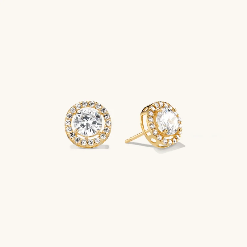 women pearl stud earrings -Solid Gold Crystal Sphere Earrings