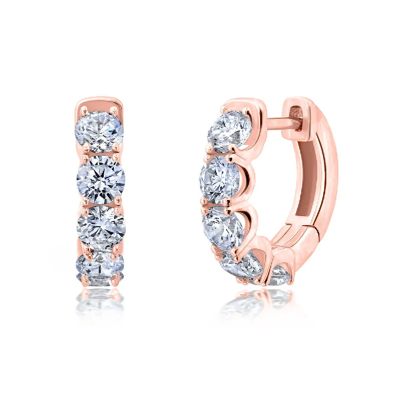 women diamond earrings -Crislu 18KT Rose Gold Plated Huggies