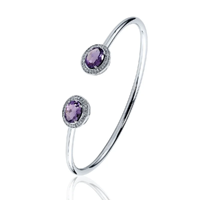 Auriya 2ct Oval Purple Amethyst Gold over Silver Bangle Bracelet with Diamond Accents