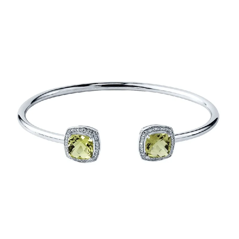 Auriya 4ct Cushion-Cut Lemon Green Quartz Gold over Silver Bangle Bracelet with Diamond Accents