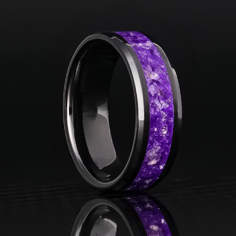 women luxury gold bracelets -Amethyst Glowstone Ring on Black Ceramic