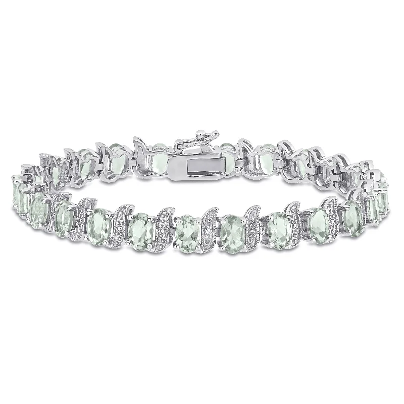 Miadora Sterling Silver Oval-cut Green Amethyst and Diamond Accent Tennis Bracelet