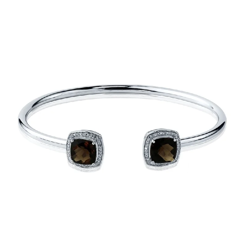 Auriya 4 1/4ct Cushion-Cut Smoky Quartz Gold over Silver Bangle Bracelet with Diamond Accents