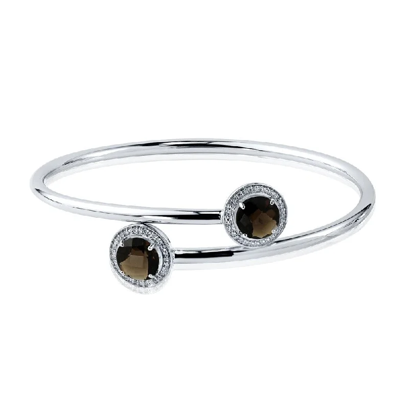 Auriya 4ct Smoky Quartz and Halo Diamond Bypass Bangle Bracelet Gold over Silver