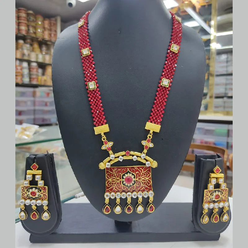 women moonstone necklaces -Lucentarts Jewellery Gold Plated Meenakari Necklace Set