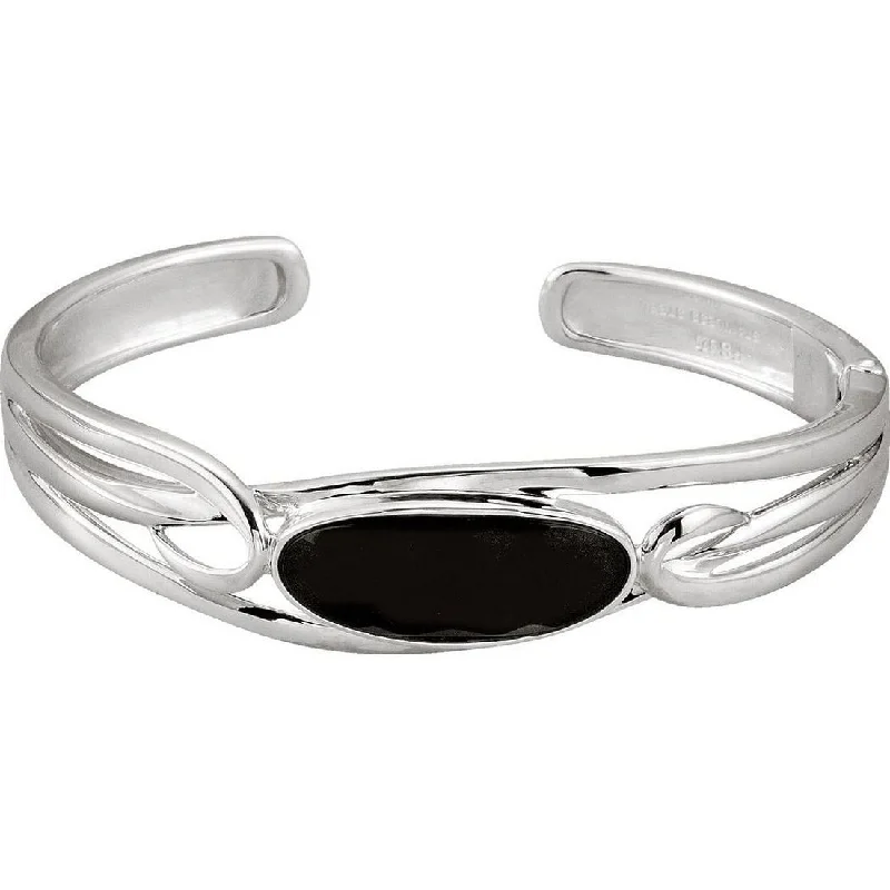 Curata 925 Sterling Silver 25 X 10mm Checkerboard Simulated Onyx Hinged Cuff Bracelet