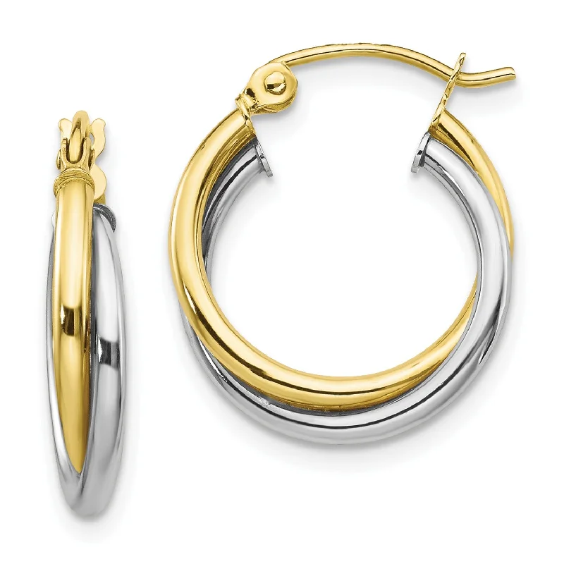 women personalized earrings -10KT White and Yellow Gold 19X16MM Twist Hoop Earrings